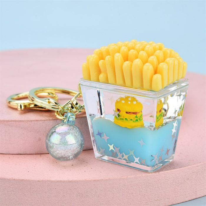 Wholesale Keychains For Backpacks Acrylic French Fries Burger Into Oil Key Chain JDC-KC-YPin018