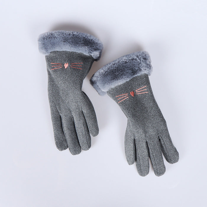 Wholesale Gloves De Velvet Cute Cat Face Outdoor Touch Screen MOQ≥2 JDC-GS-QiF005