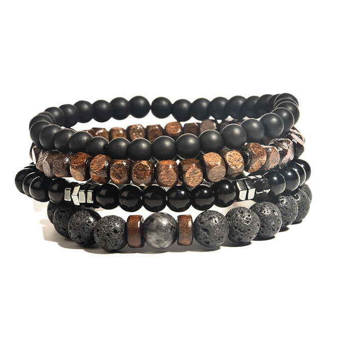 Wholesale Volcanic Stone Wood Bead Bracelet Hematite Beaded Men Polished MOQ≥2 JDC-BT-ManS008