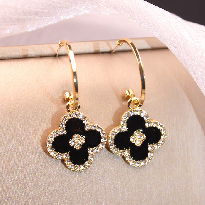 Wholesale Earrings Alloy Clover Rhinestones MOQ≥3 JDC-ES-hanyi007