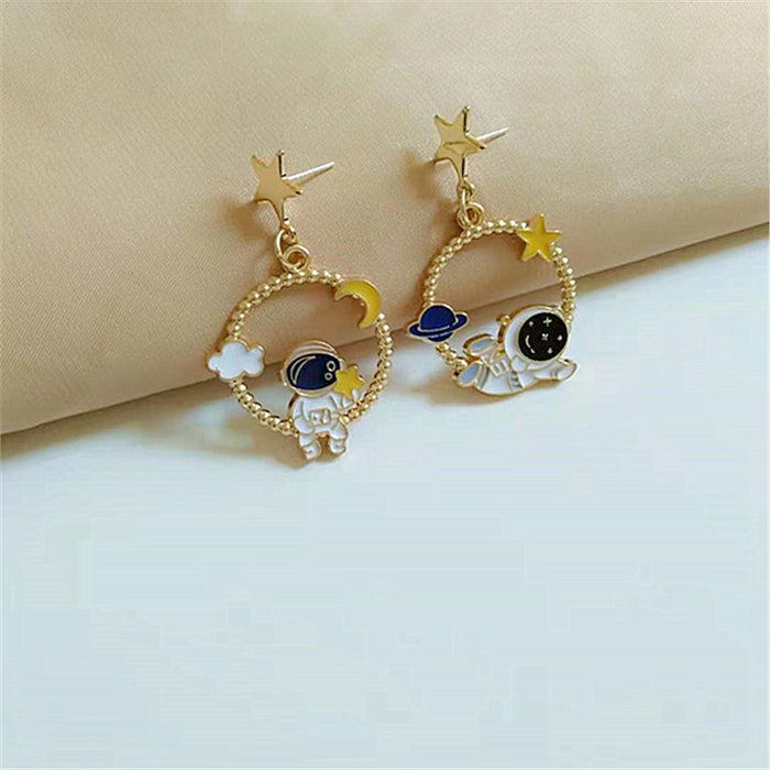 Wholesale Earrings Alloy Enamel Cute Astronaut Star Moon JDC-ES-AiMei017