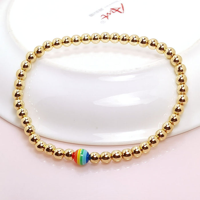 Wholesale same sex jewelry rainbow beaded crystal black gallstone six color gold beads lgbt bracelet MOQ≥2 JDC-BT-HaoL015