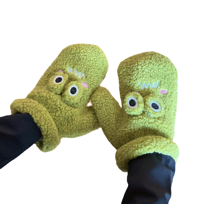 Wholesale Gloves Polyester Cute Green Cartoon Frog Keep Warm Plush MOQ≥2 JDC-GS-JingZ010