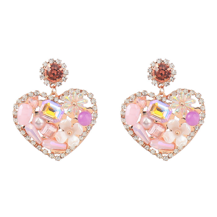 Wholesale Earrings Heart Shaped Alloy Acrylic with Diamonds JDC-ES-JL1043