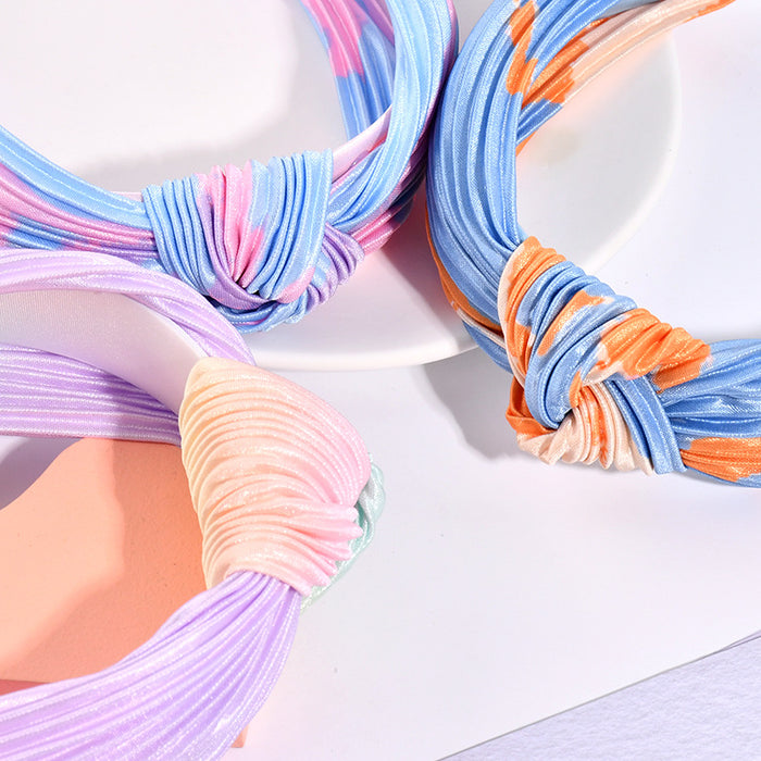 Wholesale gradient color pleated wide-brimmed bow headband plus hair ring MOQ≥3 JDC-HS-BF001