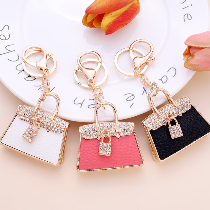 Wholesale Leather Rhinestone Bag Shape Alloy Keychain MOQ≥2 JDC-KC-ChaoK027