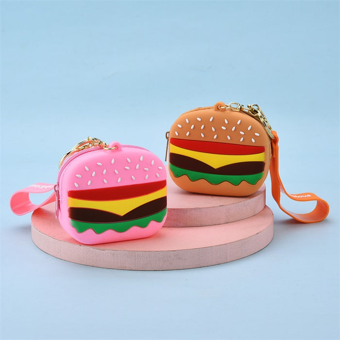 Wholesale Keychains For Backpacks Hamburger Coin Purse Soft Rubber Keychain JDC-KC-YPin022