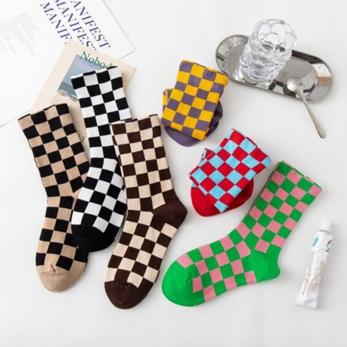 Wholesale Sock Polyester Cotton Checkerboard Thick Breathable Sweat Absorption MOQ≥2 JDC-SK-LanXii004