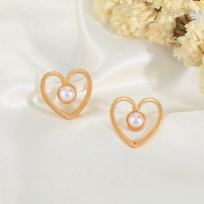 Wholesale Hollow Out Pearl Heart Earrings JDC-ES-D012