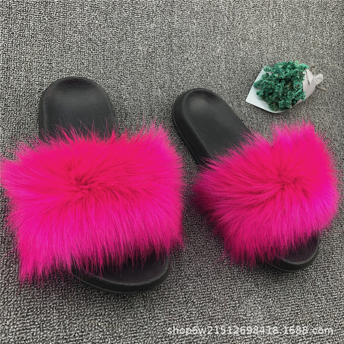 Wholesale imitation fox fur sandals outside wear beach plush sandals JDC-SP-XYu004