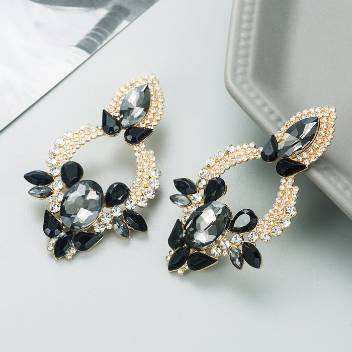 Wholesale Exaggerated Alloy Diamond Glass Diamond Flower Earrings JDC-ES-hemin035