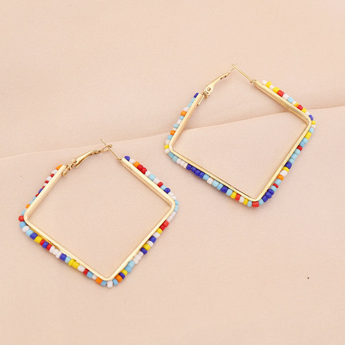 Wholesale Rice Beads Colorful Geometric Square Earrings JDC-ES-Bingm029