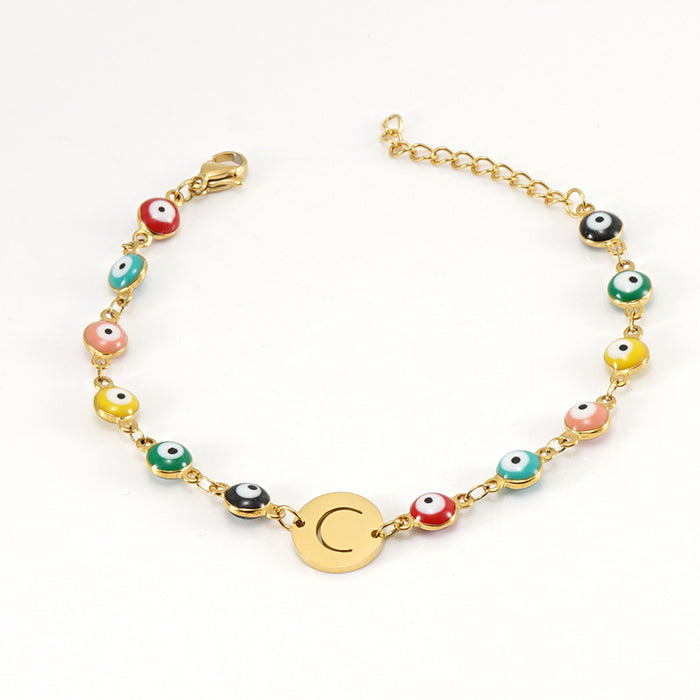 Wholesale Bracelet Titanium Evil Eye Alphabet Adjustable MOQ≥2 JDC-BT-ZhongX004