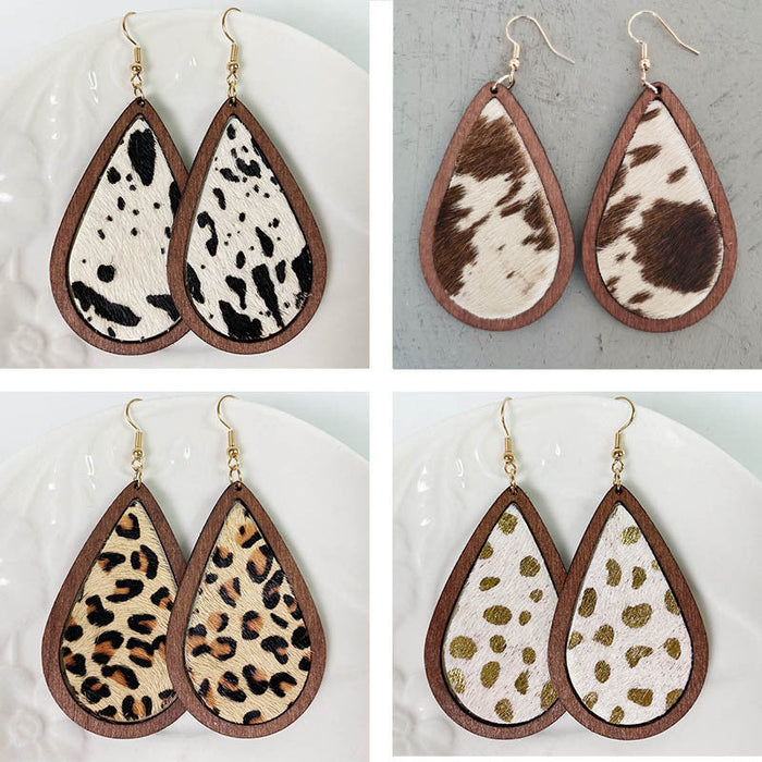 Wholesale Leopard Print Horsehair Leather Earrings Bohemian Cow Print 2pcs JDC-ES-heyi007