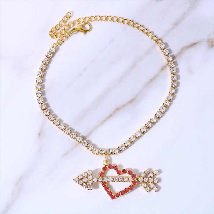 Wholesale arrow through heart love summer beach rhinestone anklet JDC-AS-Xins030