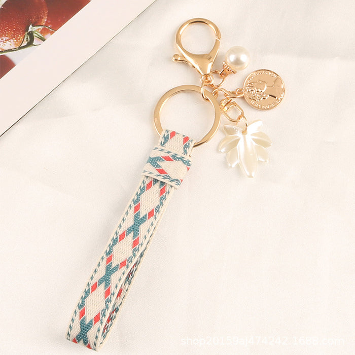 Jewelry WholesaleWholesale Alloy Striped Fabric With Pearl Heart Keychain JDC-KC-YiHan001 Keychains 伊菡 %variant_option1% %variant_option2% %variant_option3%  Factory Price JoyasDeChina Joyas De China