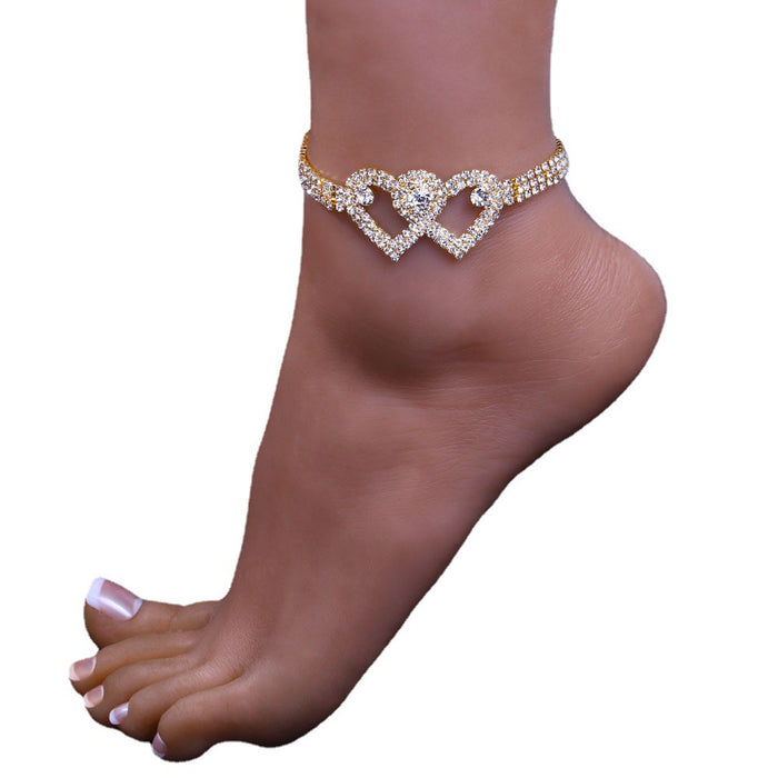 Jewelry WholesaleWholesale full diamond shiny love foot chain JDC-AS-XinS001 Anklets 心饰 %variant_option1% %variant_option2% %variant_option3%  Factory Price JoyasDeChina Joyas De China