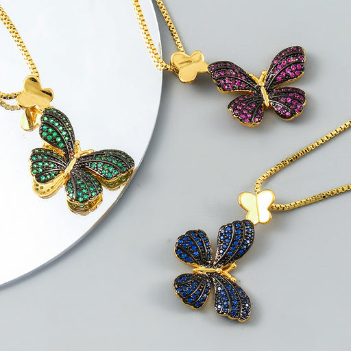 Jewelry WholesaleWholesale Gold Micro Inlaid Zircon Pendant European and American Style Butterfly Necklace JDC-NE-JingY003 Necklaces 循欧 %variant_option1% %variant_option2% %variant_option3%  Factory Price JoyasDeChina Joyas De China