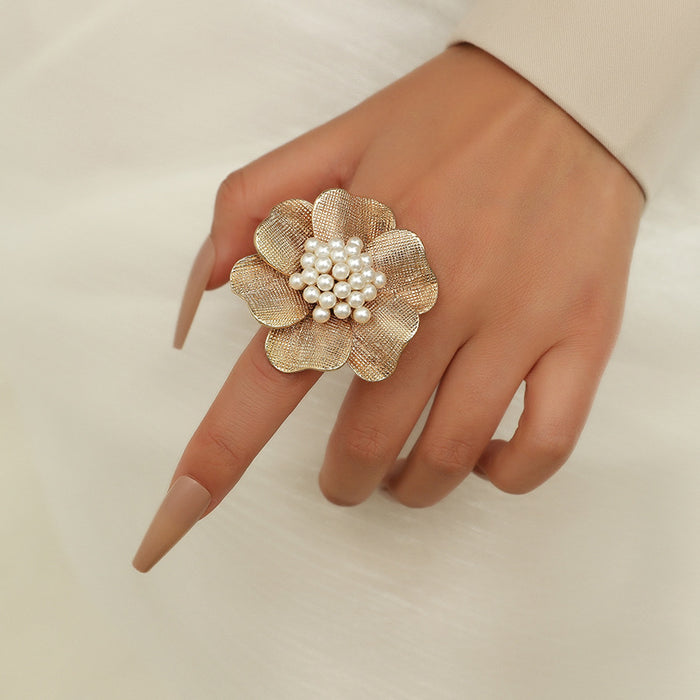 Jewelry WholesaleWholesale Alloy Pearl Flower Ring JDC-RS-KaiQ006 Rings 凯庆 %variant_option1% %variant_option2% %variant_option3%  Factory Price JoyasDeChina Joyas De China