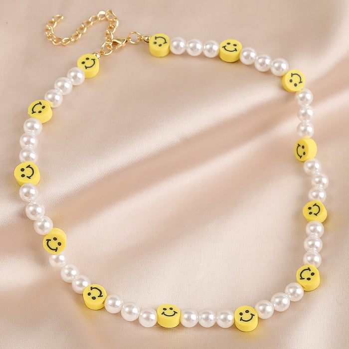 Wholesale Summer Pearl Fruit Love Eye Flower Smiley Soft Pottery Beaded Necklace JDC-NE-JiaYi004