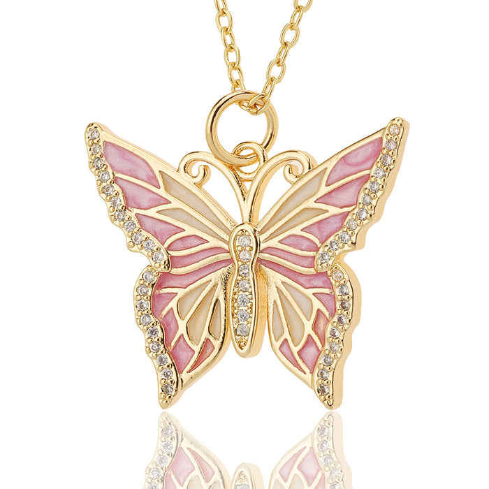 Wholesale Jewelry Drop Oil Painted Butterfly Pendant Necklace JDC-NE-HX020