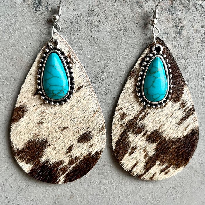 Wholesale western animal pattern cowhide earrings drop metal JDC-ES-heyi008