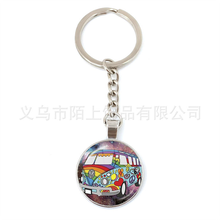 Wholesale Peace Sign Time Gemstone Glass Zinc Alloy Keychain JDC-KC-MoS002