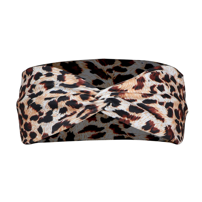 Wholesale Headband Fabric Leopard Print Cross Yoga Running Fitness MOQ≥2 JDC-HD-FanM003