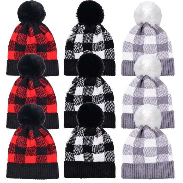 Wholesale Fashion Hat Wool Christmas Plaid Detachable Hair Ball Curling JDC-FH-WenR023