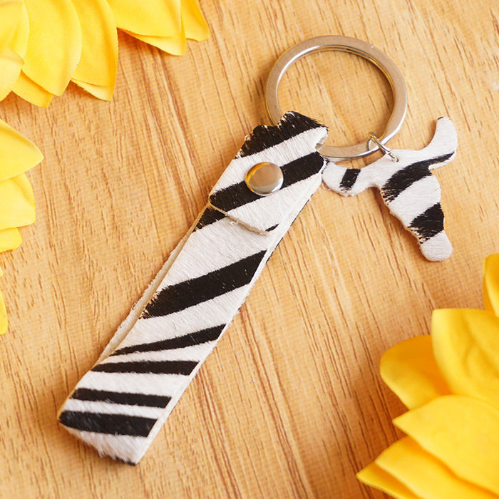 Wholesale Keychains Alloy Genuine Leather Leopard Print Handmade 3pcs JDC-KC-HeYi015