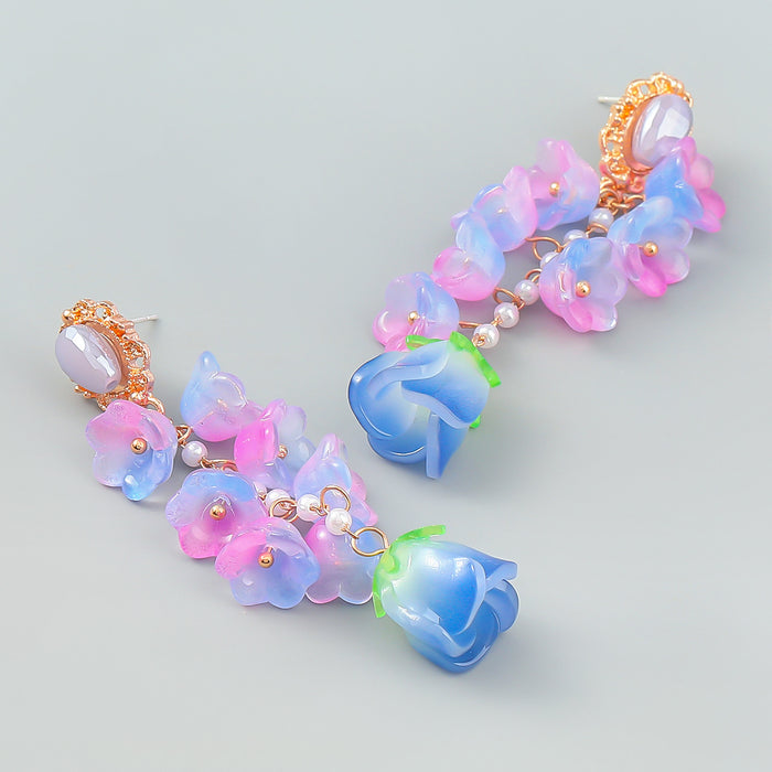 Wholesale Resin Gradient Color Lily of the Valley Alloy Earrings JDC-ES-JL1010