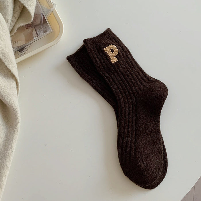 Wholesale Socks Wool Mid-Cylinder Warmth Thickened Letters JDC-SK-ChangShen006