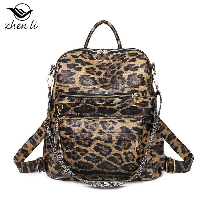 Wholesale Backpack PU Leopard Print Large Capacity JDC-BP-ZLD006