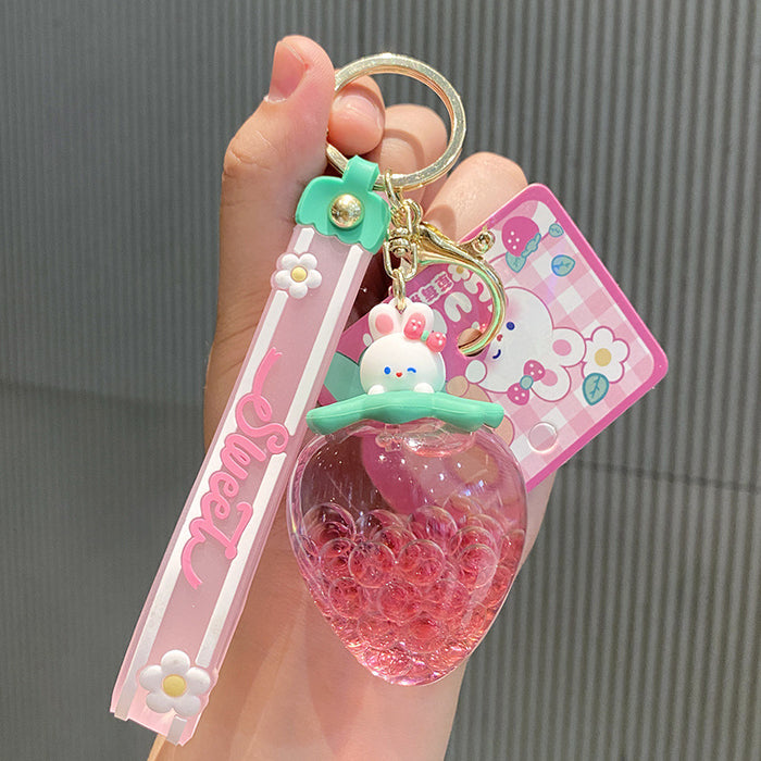 Wholesale Keychains For Backpacks strawberry cream fruit jar into oil keychain MOQ≥2 JDC-KC-LingY006