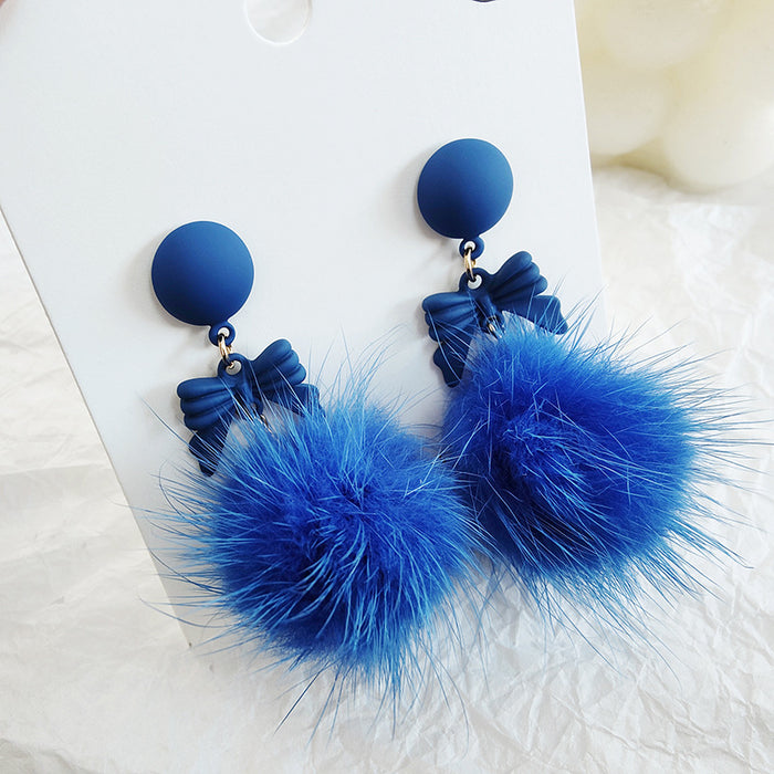 Wholesale Earrings Alloy Blue Plush Bow MOQ≥2 JDC-ES-Xinai006