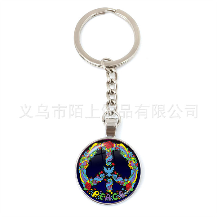 Wholesale Peace Sign Time Gemstone Glass Zinc Alloy Keychain JDC-KC-MoS002