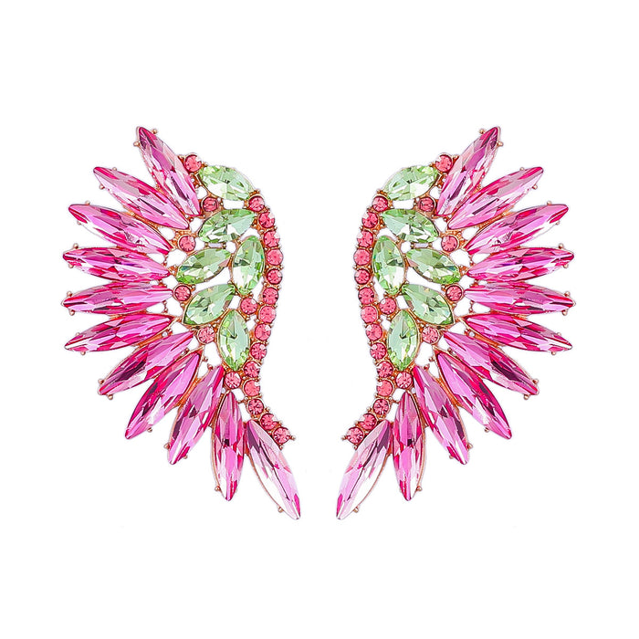 Wholesale Colored Diamond Scalloped Wings Earrings Alloy and Rhinestones JDC-ES-JL1069