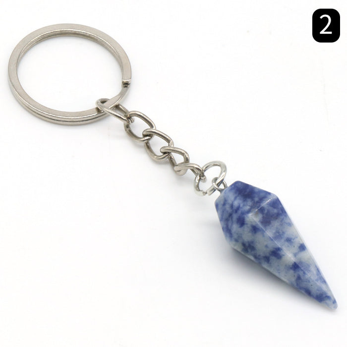 Jewelry WholesaleWholesale Natural Crystal Agate Stone Hexagonal Cone Keychain MOQ≥2 JDC-KC-KeS001 Keychains 科索 %variant_option1% %variant_option2% %variant_option3%  Factory Price JoyasDeChina Joyas De China