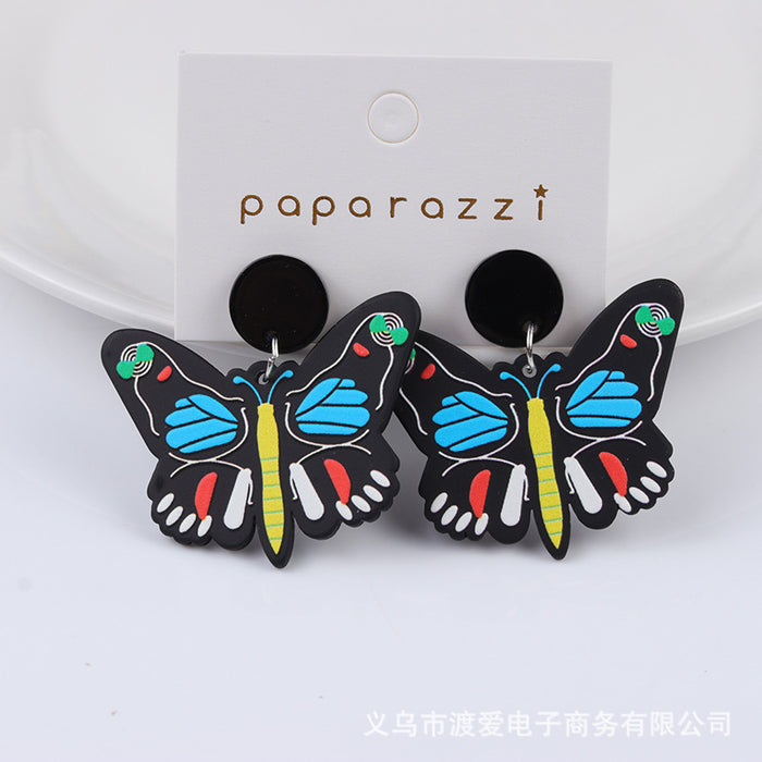 Wholesale Contrast Embossed Colorful Butterfly Print Earrings MOQ≥2 JDC-ES-DUAI029