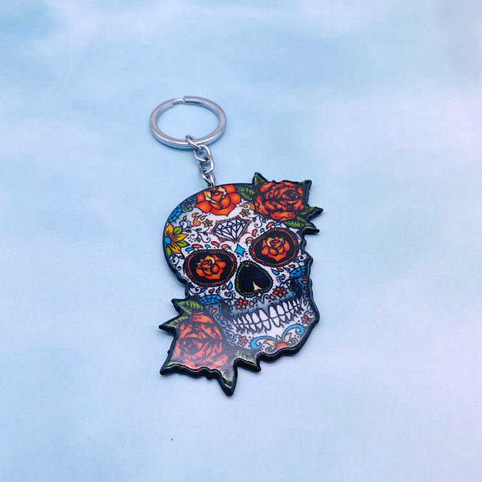 Wholesale Acrylic Rose Flower Skull Plastic Keychain JDC-KC-LYan004