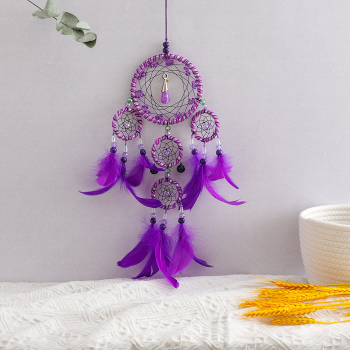 Wholesale Feather Shape Gothic Ornament Ornament Handmade Ring Dreamcatcher MOQ≥2 JDC-DC-ZH015