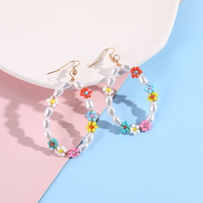 Wholesale Hand Braided Rice Beads Flower Earrings Colorful JDC-ES-zhongyi004