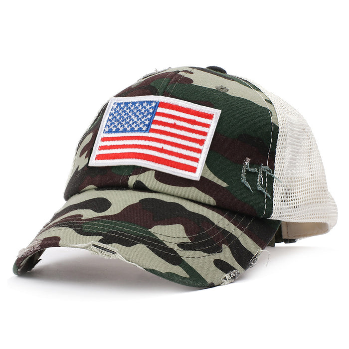 Wholesale 4th of July Ripped Mesh Cap Independence Day American Flag Embroidered Baseball Cap MOQ≥2 JDC-FH-RZhao001