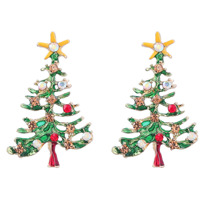 Wholesale Earrings Alloy Enamel Christmas Diamonds Christmas Tree JDC-ES-JL1036