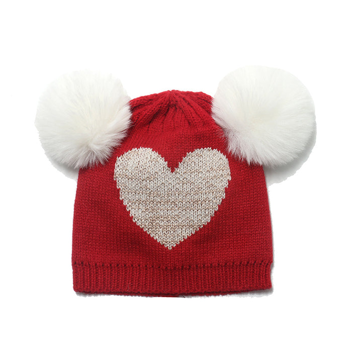 Wholesale Hat Acrylic Double Hair Ball Kids Love Knitted Hat MOQ≥2 JDC-FH-Yuanb018