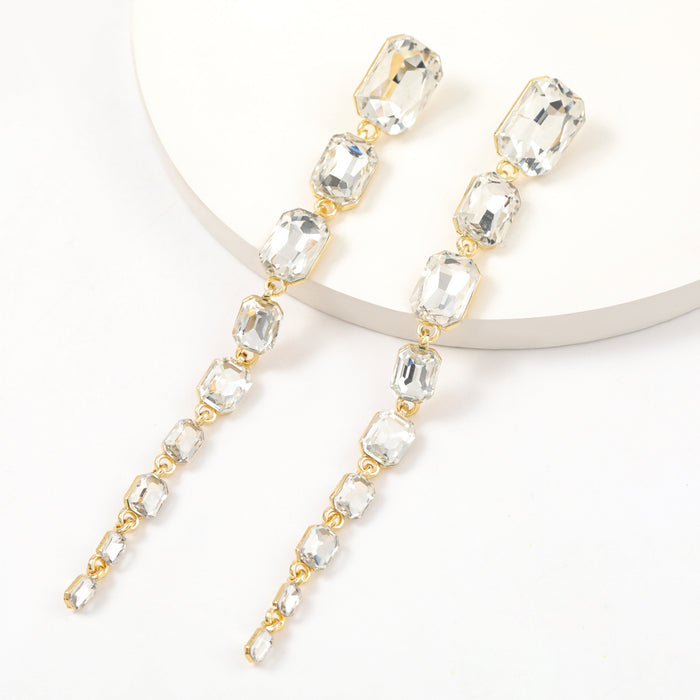 Wholesale Multi Layered Square Long Earrings Alloy Glass Drill JDC-ES-JL1094