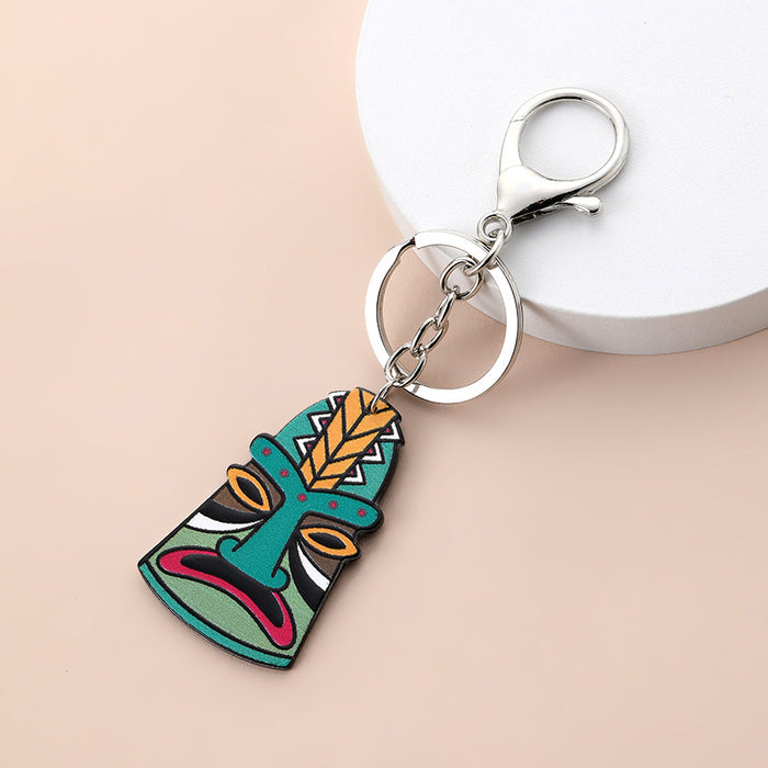 Wholesale Ethnic Vintage Boho Villain Face Mask Acrylic Keychain MOQ≥2 JDC-KC-GANL001