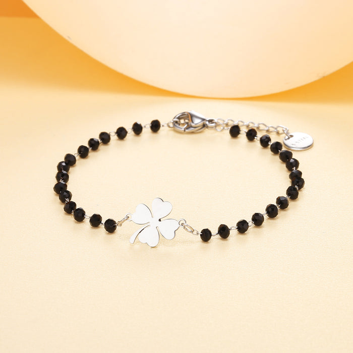 Jewelry WholesaleWholesale stainless steel bracelet lucky clover Black Crystal Bracelet JDC-BT-PengJ003 Bracelet 鹏锦 %variant_option1% %variant_option2% %variant_option3%  Factory Price JoyasDeChina Joyas De China