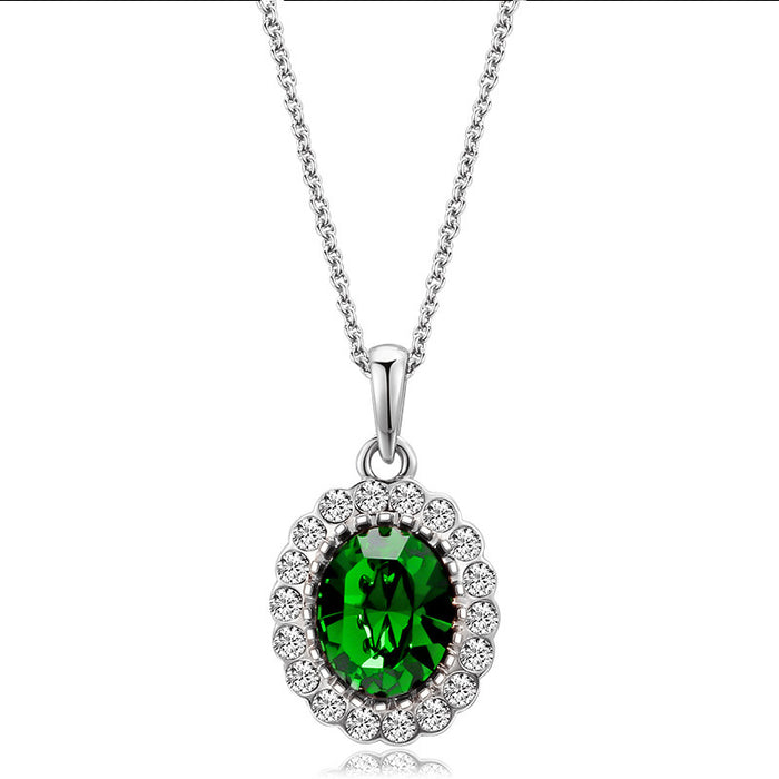 Wholesale Rhinestone Emerald Gemstone Pendant Necklace Earring Set JDC-ES-JYS010