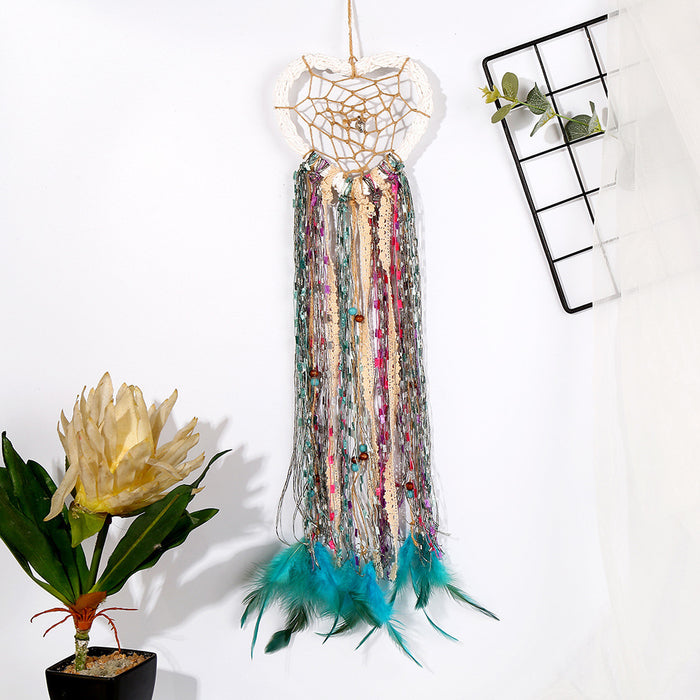 Wholesale Feather Copper Wire Woven Heart Shaped Dreamcatcher MOQ≥2 JDC-DC-DYue005